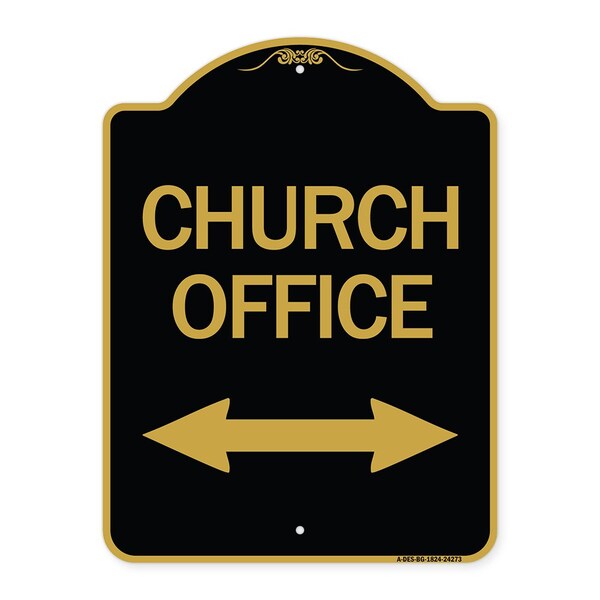 Church Parking W/ Bidirectional Arrow, Black & Gold Aluminum Sign, 18" x 24", BG-1824-24273